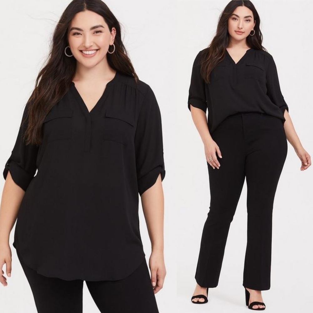 Torrid‎ Harper Georgette Pullover 3/4 Sleeve Tunic Blouse Sheer Black - Size 2X